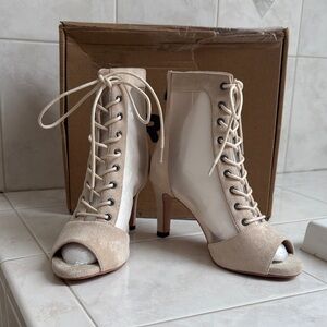 Hroyl Mesh and Suede Lace-Up Ankle Boots For Dance or Streetwear